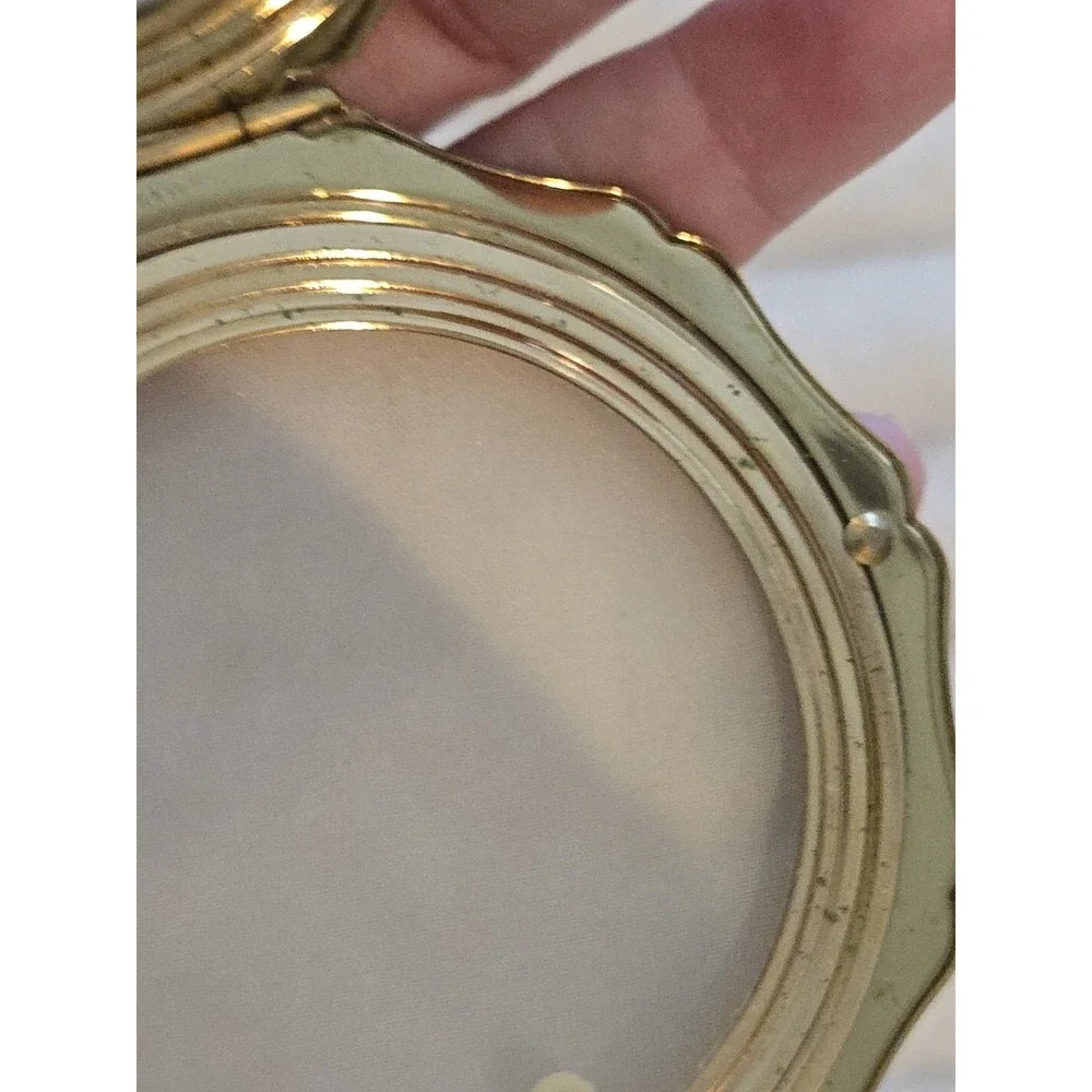 Vintage Stratton Mother of Pearl MOP Pattern Gold Tone Compact Mirror & Case